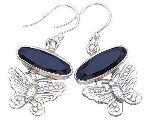 StarGems Natürlich Schwarzer Onyx&Schmetterling Handmade 925 Sterling Silver Ohrringe 1 1/2" F6672 von StarGems