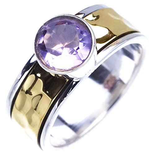 StarGems Natur Amethyst Spinning Two Tones Gehämmertes Breitband Handgefertigter Ring aus 925er Sterlingsilber 58 (18.5) A4588-37 von StarGems