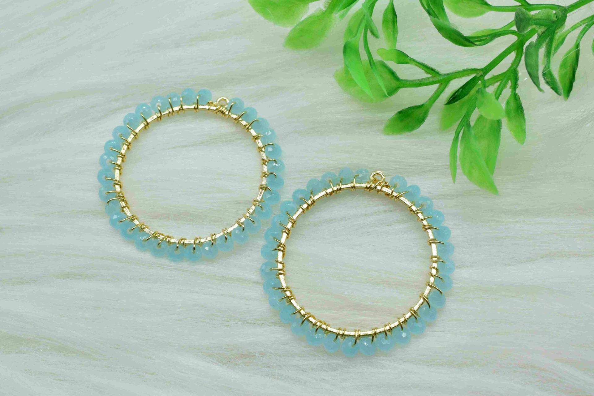 Aqua Quartz Draht Gewickelt Anhänger, Kreis Anhänger Komponente, Handgemachte Ohrringe, Perlen Hoops Ohrring, Suche Komponente Schmuck von StarGemsIN