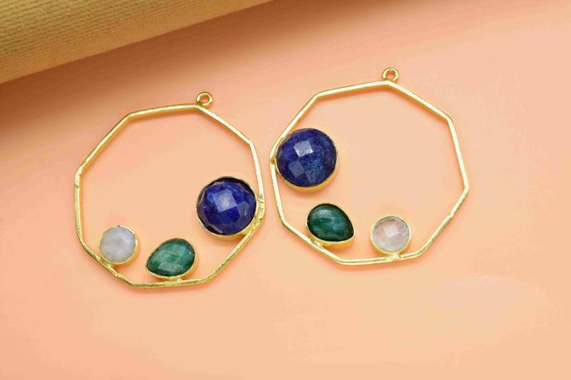 Blauer Saphir 10 Mm Runde Form Anhänger, Multi Stein Komponente, Smaragd Teardrop Mondstein Runder Zubehör Hexagon Schmuck von StarGemsIN