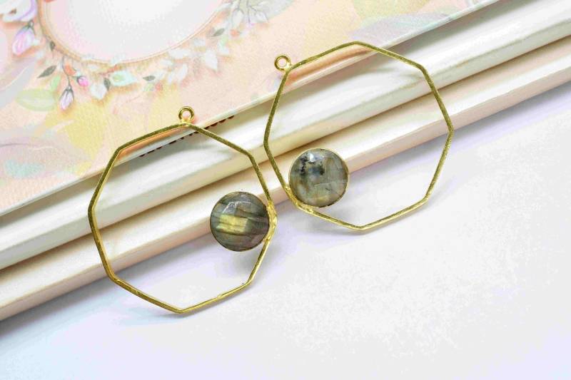 Labradorit Komponente, Hexagon Form Einzelnen Anhängerschlaufe, Stecker Anhänger, Finden, Anhänger Schmuck von StarGemsIN