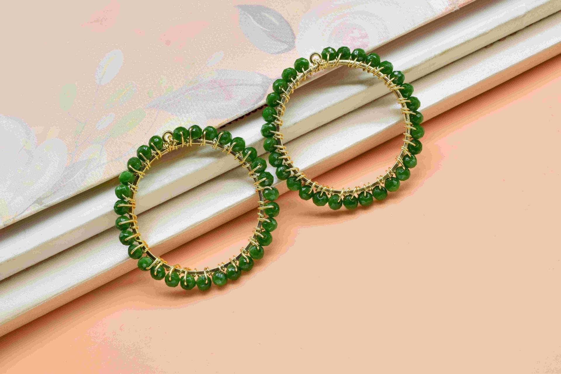 Natürliche Smaragd Wire Wrapped Baumeln Verbinder, Kreis Anhänger Komponente, Handgemachte Ohrringe, Perlen Hoop Ohrring, Finden Komponente von StarGemsIN