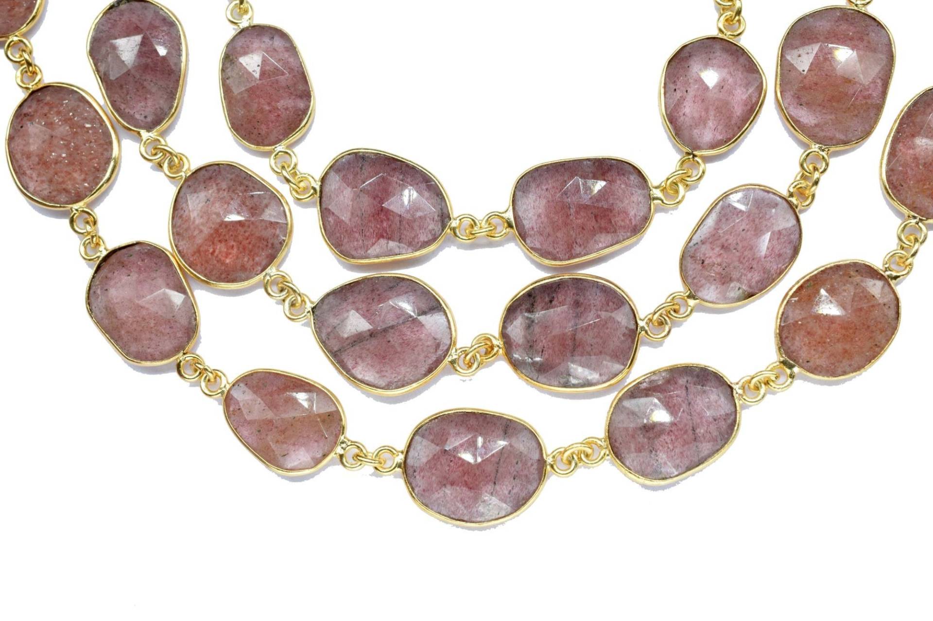 Pink Stawbery Facettierte Verbinder, Gold Einfassungskette, Freie Größe Edelstein Station Handgemachte Einfassung Gliederkette, Rosa Schmuck von StarGemsIN