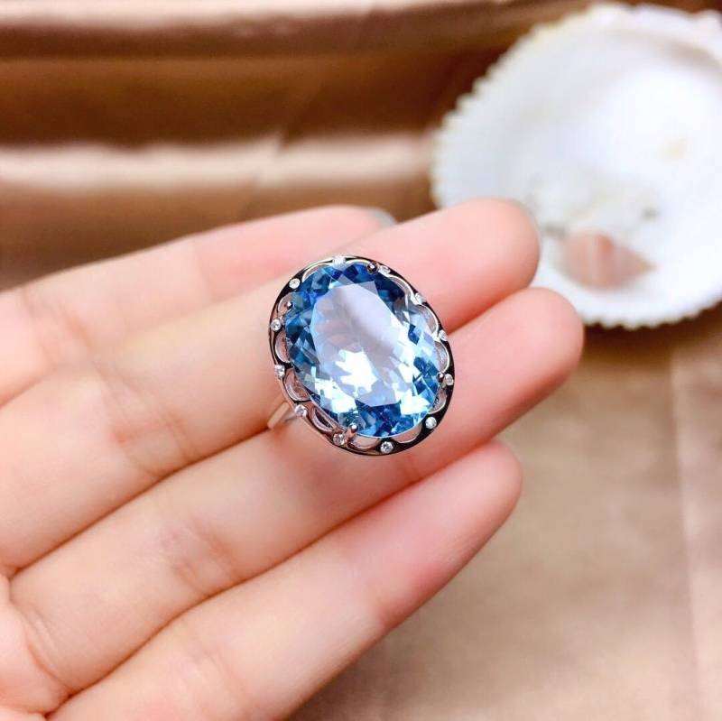 Großer Blauer Topas Ring, S925 Sterling Silber, November Geburtsstein, Handgemachtes Verlobungsgeschenk Für Frauen Sie von StarJewelryArt