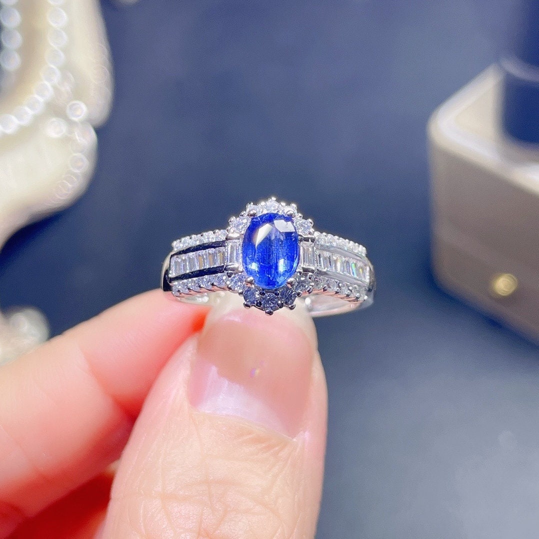 Natürlicher Blauer Kyanit Ring, S925 Sterling Silber, Handgemachtes Verlobungsgeschenk Für Frauen Sie von StarJewelryArt