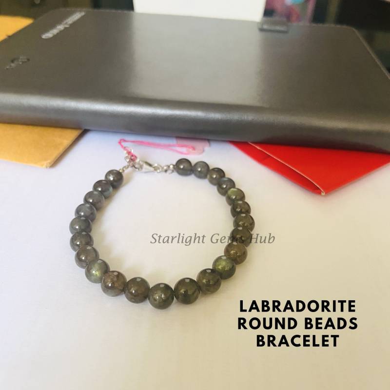 Echte Labradorit Perlen Armband-925 Silber Lock-8mm Glatt Rund Grau Edelstein Schmuck-Geburtsstein Halskette-Labradorit Schmuck-Geschenke von StarLightGemsHub