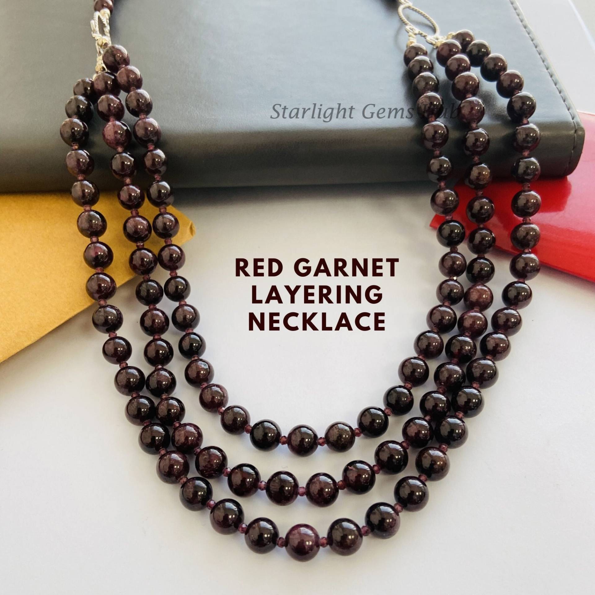 Echte Rote Granat Perlenkette-6, 5mm-7, 5mm Glatte Runde Layering Halskette-3 Layer Halskette-Halskette Charm Accessoires-Geschenke Für Sie Echte Rote Granat Perlenkette-6, 5mm-7, 5mm Glatte Runde Layering Halskette-3 Layer Halskette-Halskette Charm Accessoires-Geschenke Für Sie von StarLightGemsHub