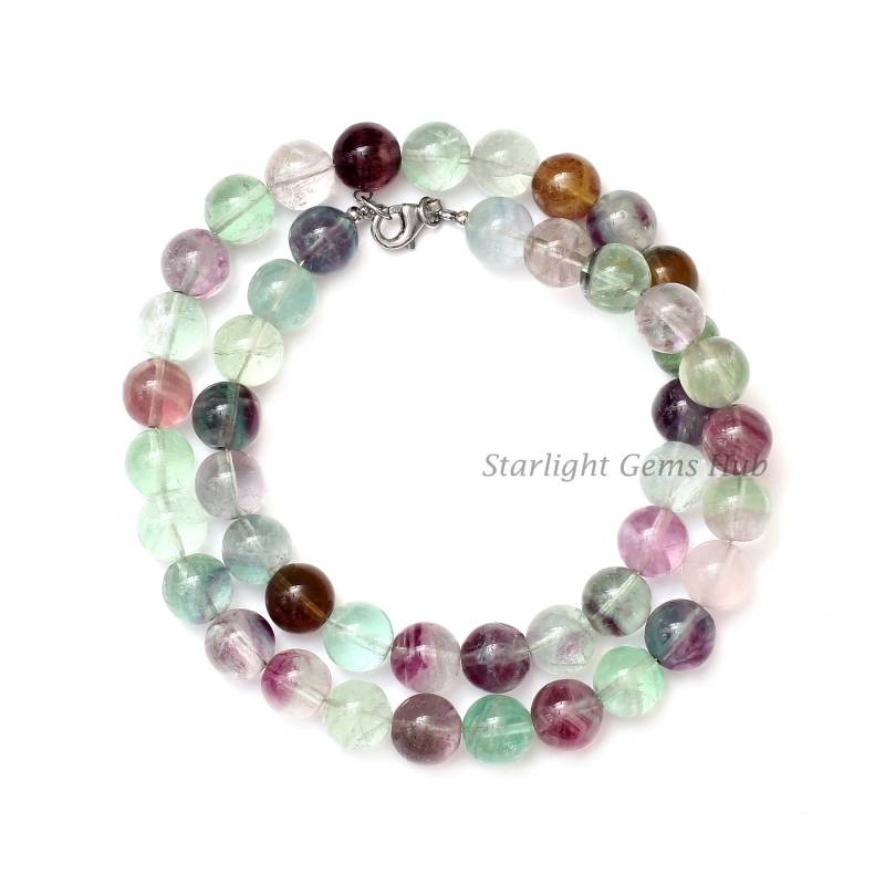 Natürliche Fluorit Perlen Halskette 10 Mm Glatte Runde Multi Edelstein Schmuck-Multi Color Stein Halskette-Halskette Design Geschenk Für Sie von StarLightGemsHub