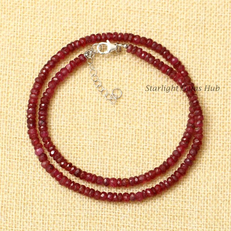 Natürliche Rubin Perlen Halskette 5 Mm Facettierte Rondelle Edelstein-Halskette Ruby Schmuck Aaa Geschenk Ihre Rote von StarLightGemsHub