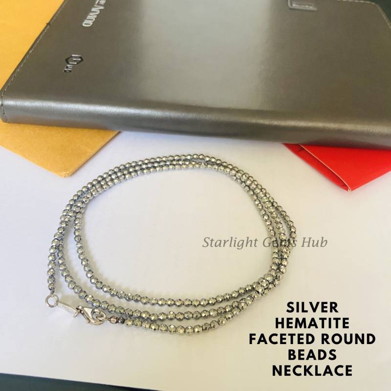 Natürliche Silberne Hämatitsteinhalskette-3 Mm Facettierter Runder Hämatitedelsteinschmuck-Birthstonehalskette-Heilsteinschmuck-Beste Geschenk-Idee von StarLightGemsHub