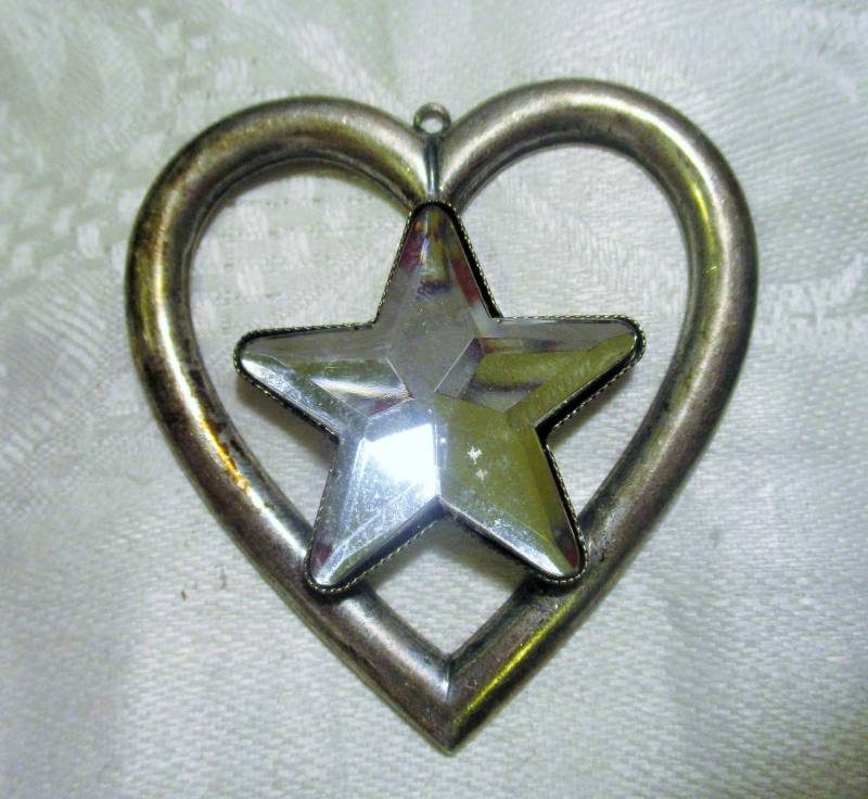 Jahrgang 1970 Herz & Stern Tropfen/Halskette Schwerpunkt, Silbernes Messing, Gebaut Komponente Mit Oberen Schleife, 58mm X 54mm, 1 Pc von StarPower99