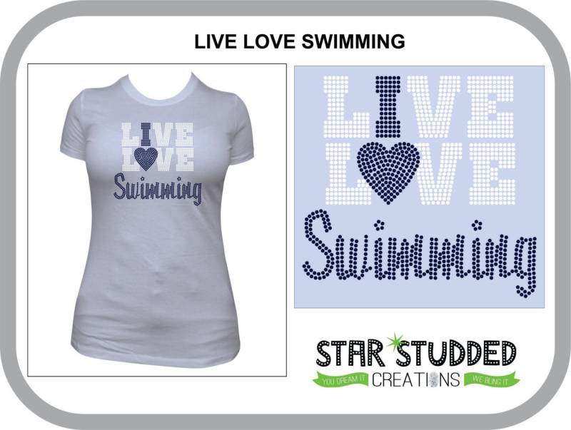 Bling, Spangle Strass, Live Love Schwimmen Oder Tauchen Sie Können Dieses Design Personalisieren von StarStuddedCreate