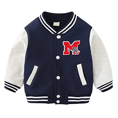 StarTreene Baby Jungen Jacke Kleinkinder Sweatjacke Langarm Jacket Frühling Herbst Baseball Jacke Übergangsjacke Navyblau 12-18 Monate von StarTreene