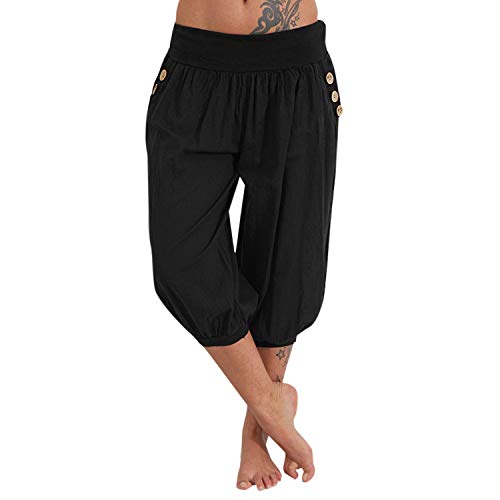 StarTreene Damen Capri Hosen 3/16 Länge Haremshose Elastische Taille Weite Bein Boho Große Größe Yogahosen von StarTreene