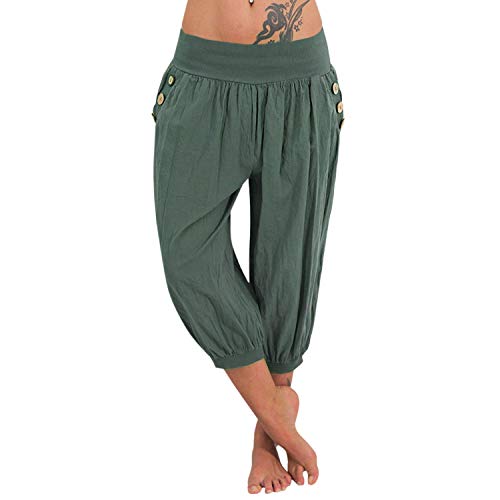 StarTreene Damen Capri Hosen 3/27 Länge Haremshose Elastische Taille Weite Bein Boho Große Größe Yogahosen von StarTreene