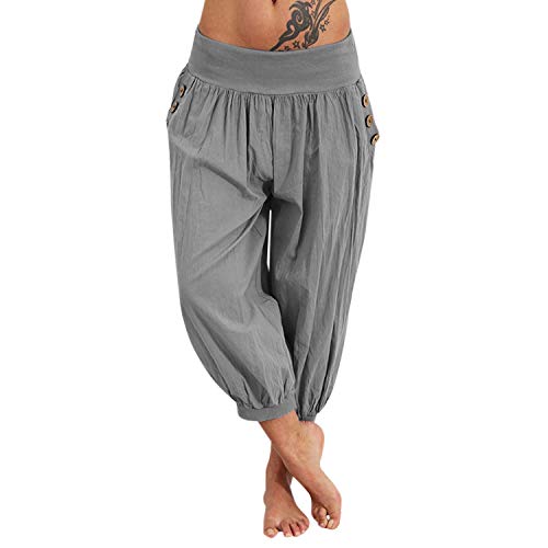 StarTreene Damen Capri Hosen 3/5 Länge Haremshose Elastische Taille Weite Bein Boho Große Größe Yogahosen von StarTreene