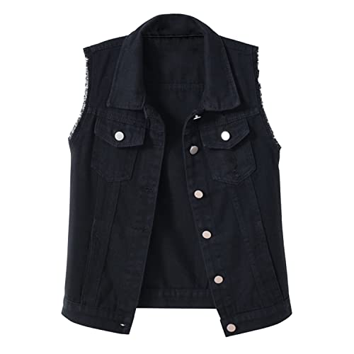 StarTreene Damen Jeansweste ärmellos Beiläufige Knopfleiste Kurz Denim Weste Slim fit einfach Revers Jacke mit Brusttaschen Schwarz M StarTreene Damen Jeansweste ärmellos Beiläufige Knopfleiste Kurz Denim Weste Slim fit einfach Revers Jacke mit Brusttaschen Schwarz M von StarTreene