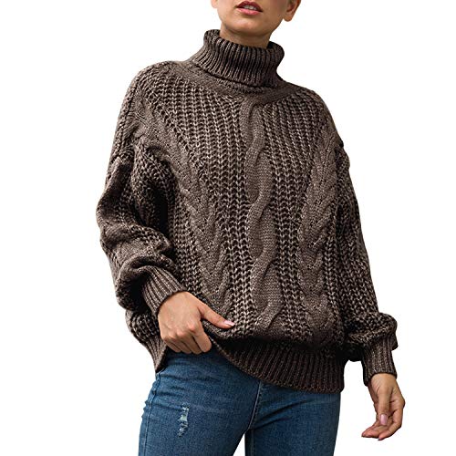 StarTreene Damen Pullover Oversiz Winter mit Hohem Kragen Langarm Grobstrick Strickpullover Hoodie Sweater Oberteil Warm von StarTreene