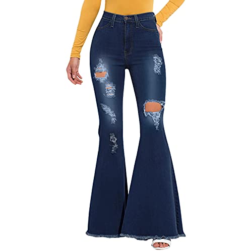 StarTreene Damen Schlaghose Jeans High Waist Bootcut Hose Jeanshose Stretch Skinny Vintage Schlagjeans Lange Flare-Hose Flared Denim Pants mit Löcher von StarTreene