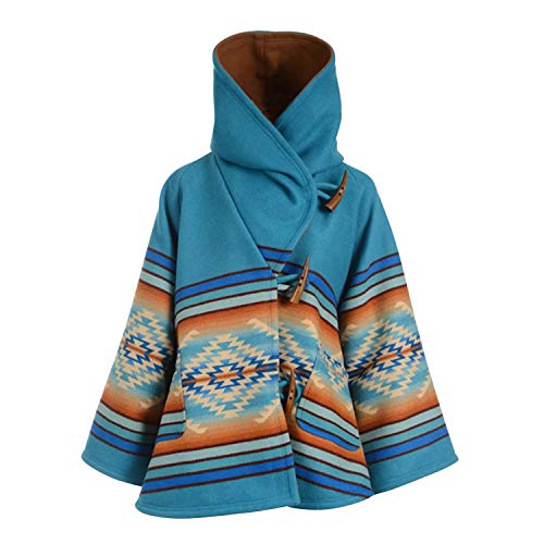 StarTreene Damen Windjacke Übergröße Bohemisch Vintage Winterjacke Warm Kapuzenpullover Breite Ärmel Lässig Mode Horn Schnallen Taschen von StarTreene