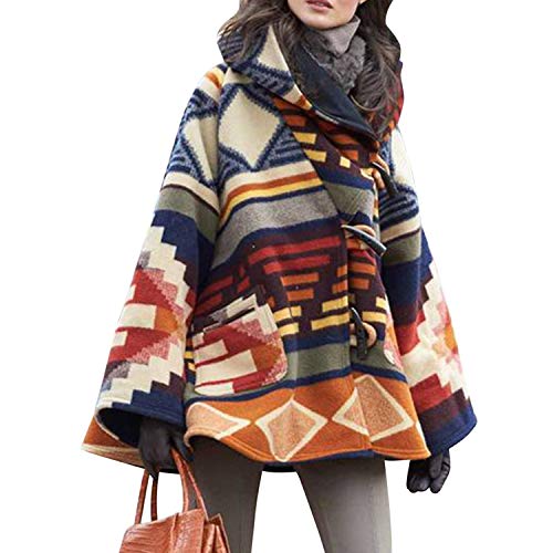 StarTreene Damen Windjacke Übergröße Bohemisch Vintage Winterjacke Warm Kapuzenpullover Breite Ärmel Lässig Mode Horn Schnallen Taschen von StarTreene