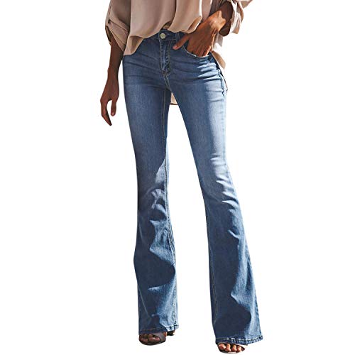 StarTreene Jeans Damen Ripped Jeanshose Schlaghose Stretch Elegante Schlagjeans Bootcut Skinny Jeans Hosen Langehose EU36 Hellblau von StarTreene