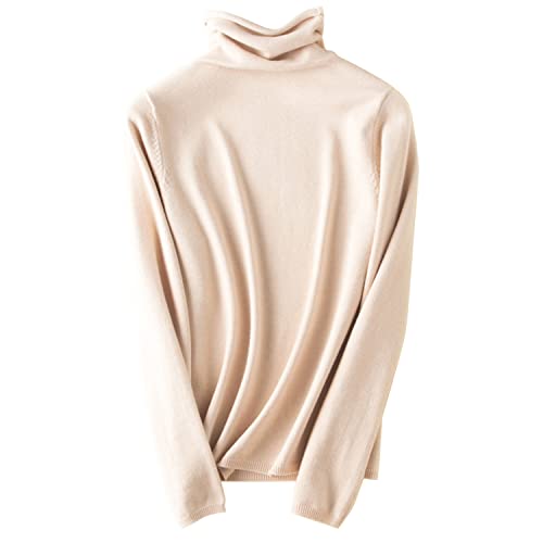 StarTreene Pullover Damen elegant Rollkragen Herbst Warm Weich Langarm Strickpulli einfarbig Slim Fit Rollkragenpullover Sweater Beige 40 von StarTreene