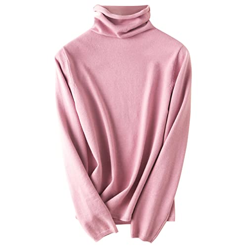 StarTreene Pullover Damen elegant Rollkragen Herbst Warm Weich Langarm Strickpulli einfarbig Slim Fit Rollkragenpullover Sweater Rosa 40 von StarTreene