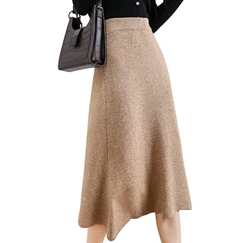 StarTreene Rock Damen Midirock Hohe Taille Knielang Winterrock Elastisch A-Linie Engrock Strickrock Casual Slim Fit Bleistiftrock Stretch Freizeitröcke von StarTreene