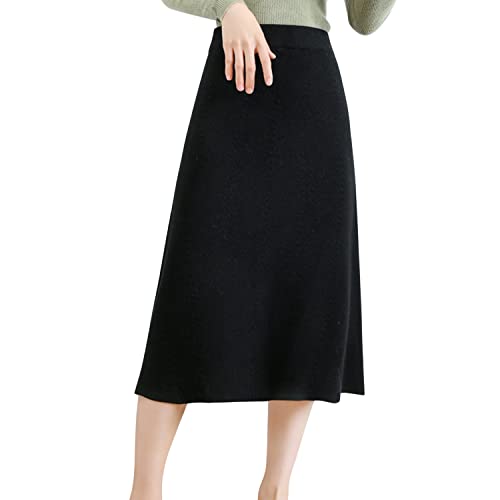 StarTreene Rock Damen Midirock Hohe Taille Knielang Winterrock Elastisch A-Linie Engrock Strickrock Casual Slim Fit Bleistiftrock Stretch Freizeitröcke von StarTreene