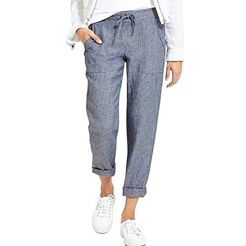 StarTreene Sommer Damen Hose Lang Freizeithosen Lose Leichte Jogginghose Sommerhose Weich 7/8 Strectch Leinenhose mit Kordelzug Alltag von StarTreene