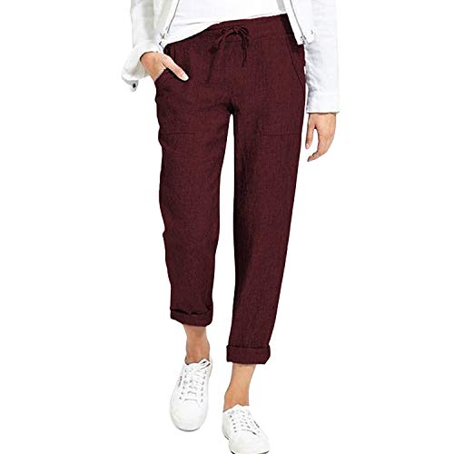 StarTreene Sommer Damen Hose Lang Freizeithosen Lose Leichte Jogginghose Sommerhose Weich 7/8 Strectch Leinenhose mit Kordelzug Alltag von StarTreene