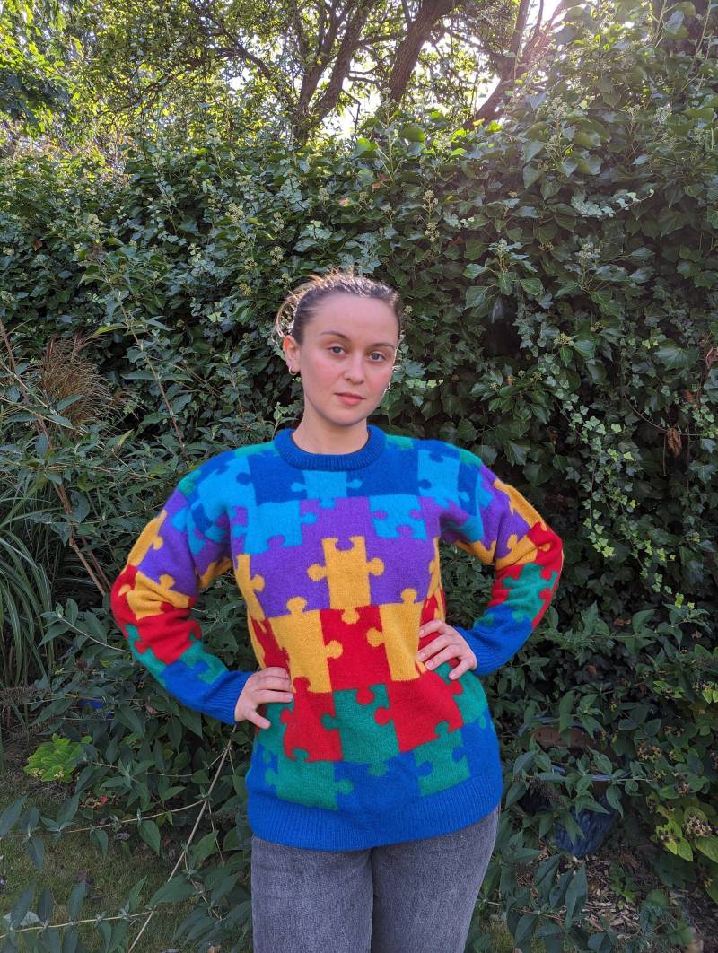 Vintage Mehrfarbiger Chunky Pullover Aus 100% Wolle Größe S-M von StaraLiadaVintage