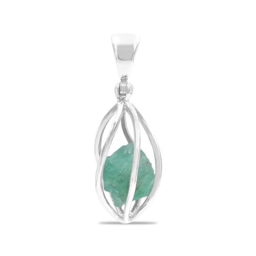 Starborn Rauer Edelstein Smaragd 925 Sterling Silber Käfig Anhänger Edelstein Sterling Silber Smaragd von Starborn