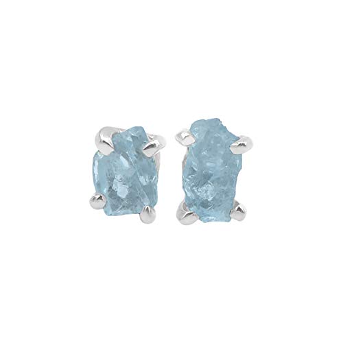 Starborn Roh Aquamarin Edelstein Ohrstecker 925 Sterling Silber (Aquamarin) von Starborn