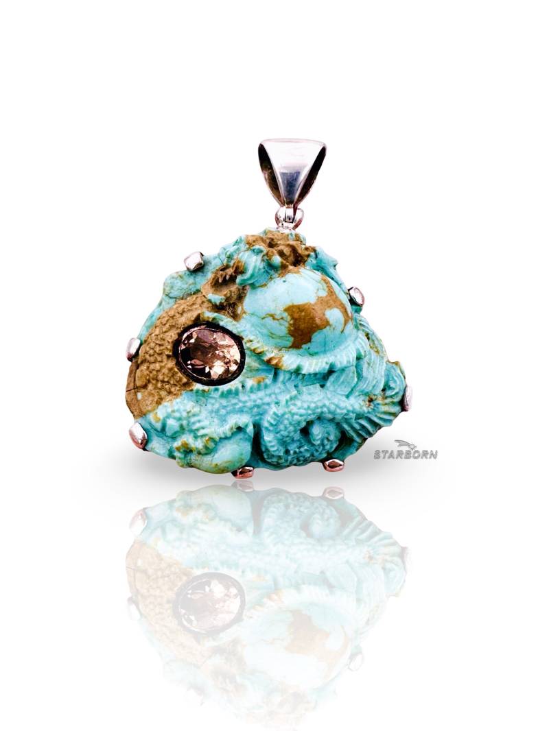 Kingman Turquoise Dragon Anhänger Sterling Silber, Champagner Topas Kingman Turquoise Dragon Anhänger Sterling Silber, Champagner Topas von StarbornEurope