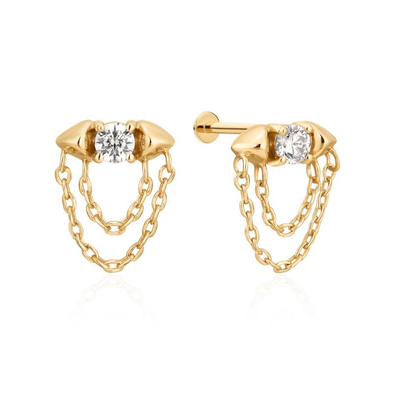 Dainty Chained Flat Back Cartilage Piercing - 18K Gold Vermeil Helix Conch Tragus Earring |-Hypoallergenic Minimalist Ear Stack von StarbornJewelryShop