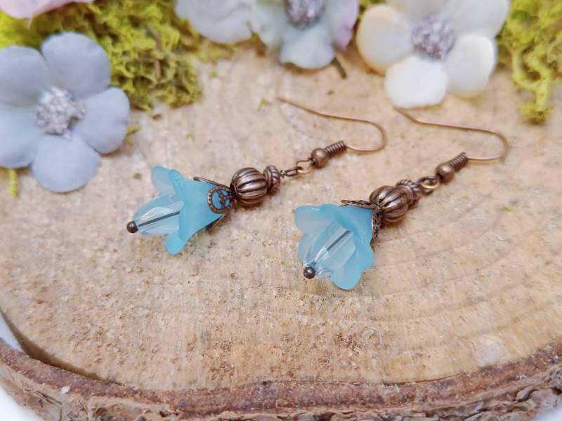 Vintage Antike Ohrhänger Mit Blauen Blüten von StarchildJewellery