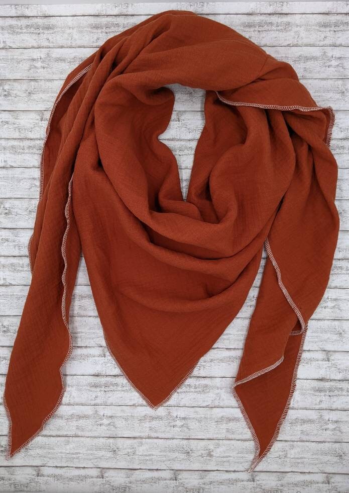 Musselin Schal - Xxl Dreieckstuch Aus in Rostrot- Rotbraunes Tuch von StarckeAnna