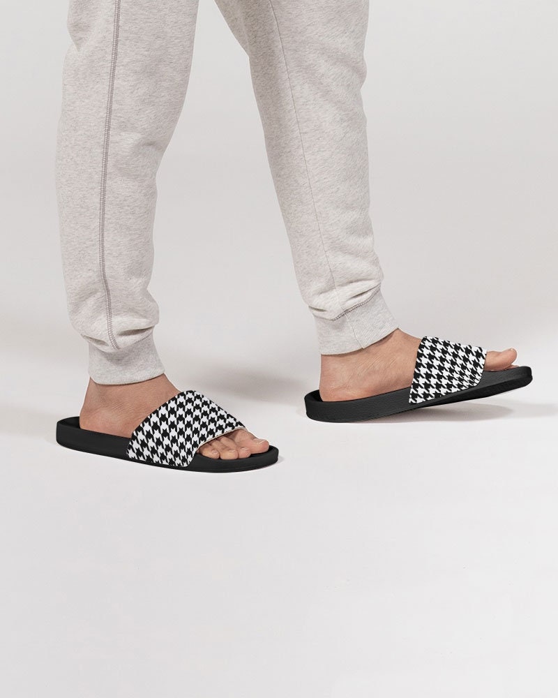 Houndstooth Schwarz Weiß Herren Schieber Sandalen, Designer Schuh Jungen Flach Keil Hausschuhe Vegan Casual Flip Flops Slip On von Starcovedesign