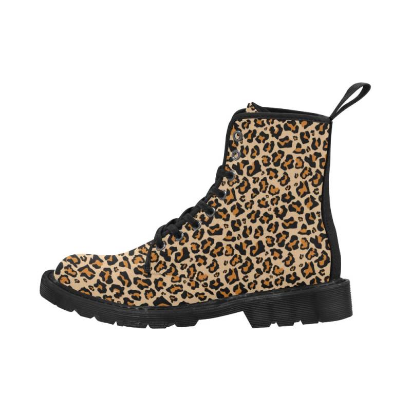 Leopard Damen Boots, Animal Print Vegane Canvas Schnürschuhe, Schwarz Braun Gepard Army Ankle Combat, Winter Lässiges Geschenk von Starcovedesign