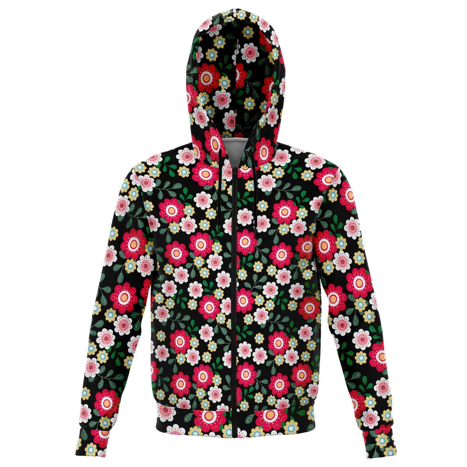 Rosa Blumen Zip Up Kapuzenpullover, Florale Front Reißverschlusstasche Männer Frauen Erwachsene Ästhetik Grafik Baumwolle Kapuzenpullover von Starcovedesign