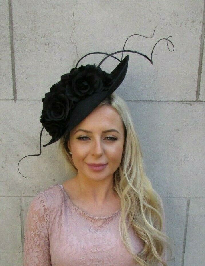 Große Schwarze Blume Fascinator Federn-Tropfen-Hut-stirnband-Rennen-Hochzeit Sh-360 von Starcrossedbeauty