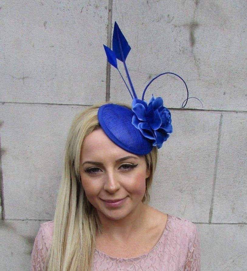 Royalblau Rosen Quilling Blumen Federn Pillbox Hut Fascinator Haarspange Sh-253Uu von Starcrossedbeauty