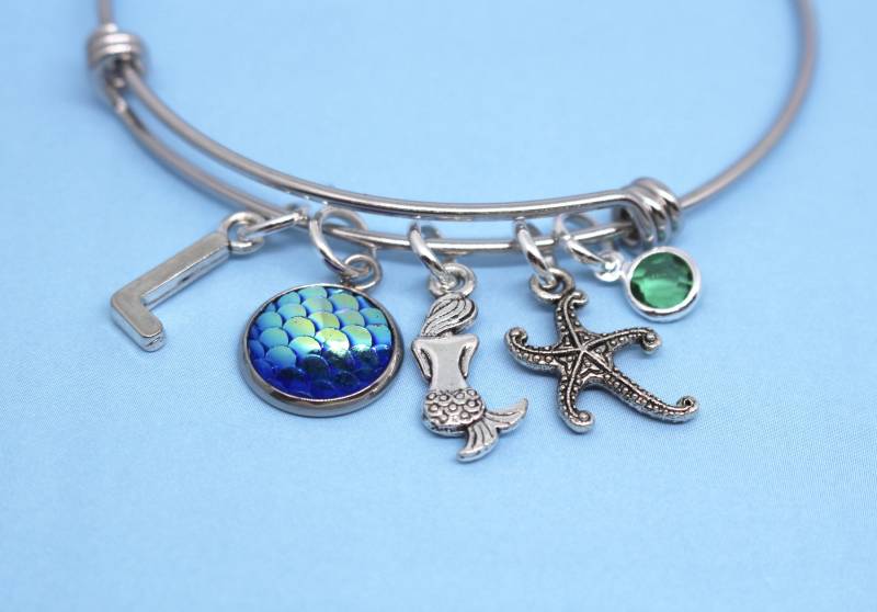 Meerjungfrau Armband Armreif Charme Seestern Geburtsstein Erste Schmuck Personalisierte Geschenk Meerjungfrau Armband Armreif Charme Seestern Geburtsstein Erste Schmuck Personalisierte Geschenk von StarfishWishesStudio