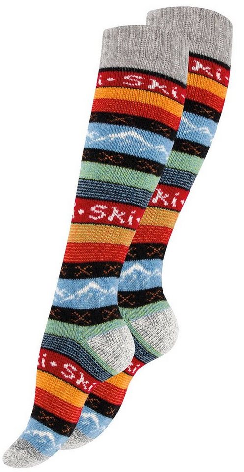 Stark Soul® Skisocken Skisocken HYGGÈ mit Wolle - Strick-Kniestrümpfe Norweger Stricksocken mit Ski schriftzug von Stark Soul®