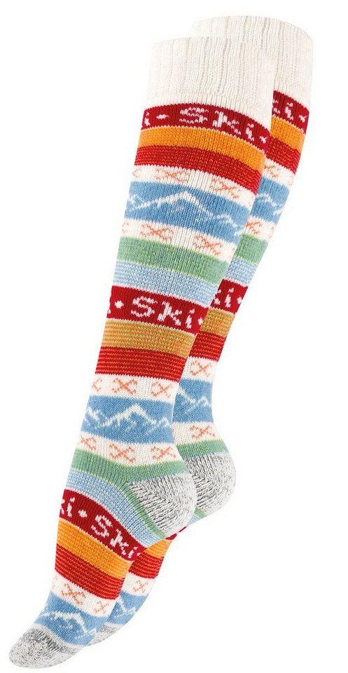 Stark Soul® Skisocken Skisocken HYGGÈ mit Wolle - Strick-Kniestrümpfe Norweger Stricksocken mit Ski schriftzug von Stark Soul®