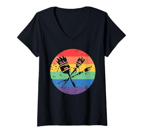 Damen Pinsel Über Farben Und Gleichberechtigung T-Shirt mit V-Ausschnitt Damen Pinsel Über Farben Und Gleichberechtigung T-Shirt mit V-Ausschnitt von Starke Botschaft In Regenbogenstrichen