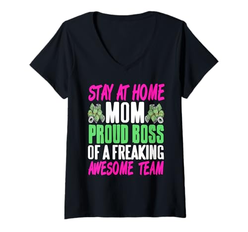 Damen Lustige Zuhause Mama Boss Stolz Auf Tolles Familien Team T-Shirt mit V-Ausschnitt von Starke Mutter Humor Elternschaft Familie