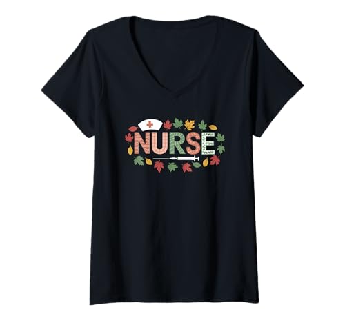 Damen Herbst Saison Pflegekraft Medizinisches Leben T-Shirt mit V-Ausschnitt Damen Herbst Saison Pflegekraft Medizinisches Leben T-Shirt mit V-Ausschnitt von Starke Pflegekräfte in der Herbstzeit